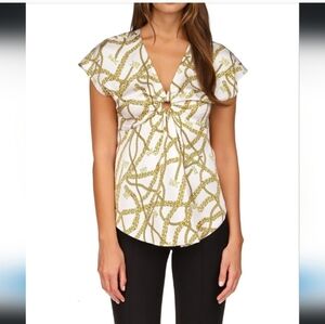 MICHAEL Michael Kors Short SleeveNWTLogo Chain Ring Top White AndGold Size S